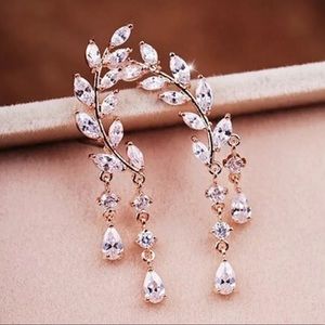 Gold Plated Crystal Zircon Tassel Ear Studs NEW